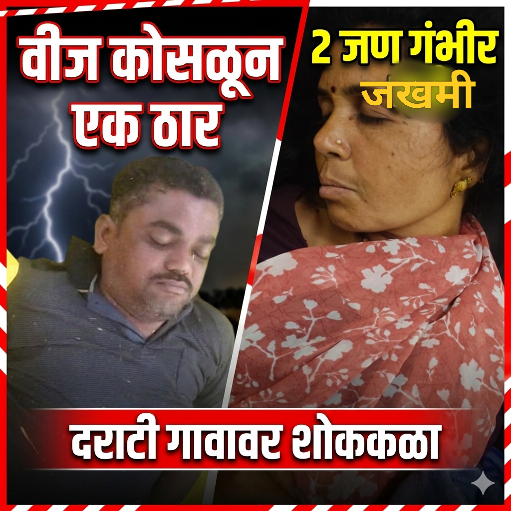 *वीज कोसळून एक जागीच ठार,  2 जण गंभीर जखमी; दराटी गावावर शोककळा*