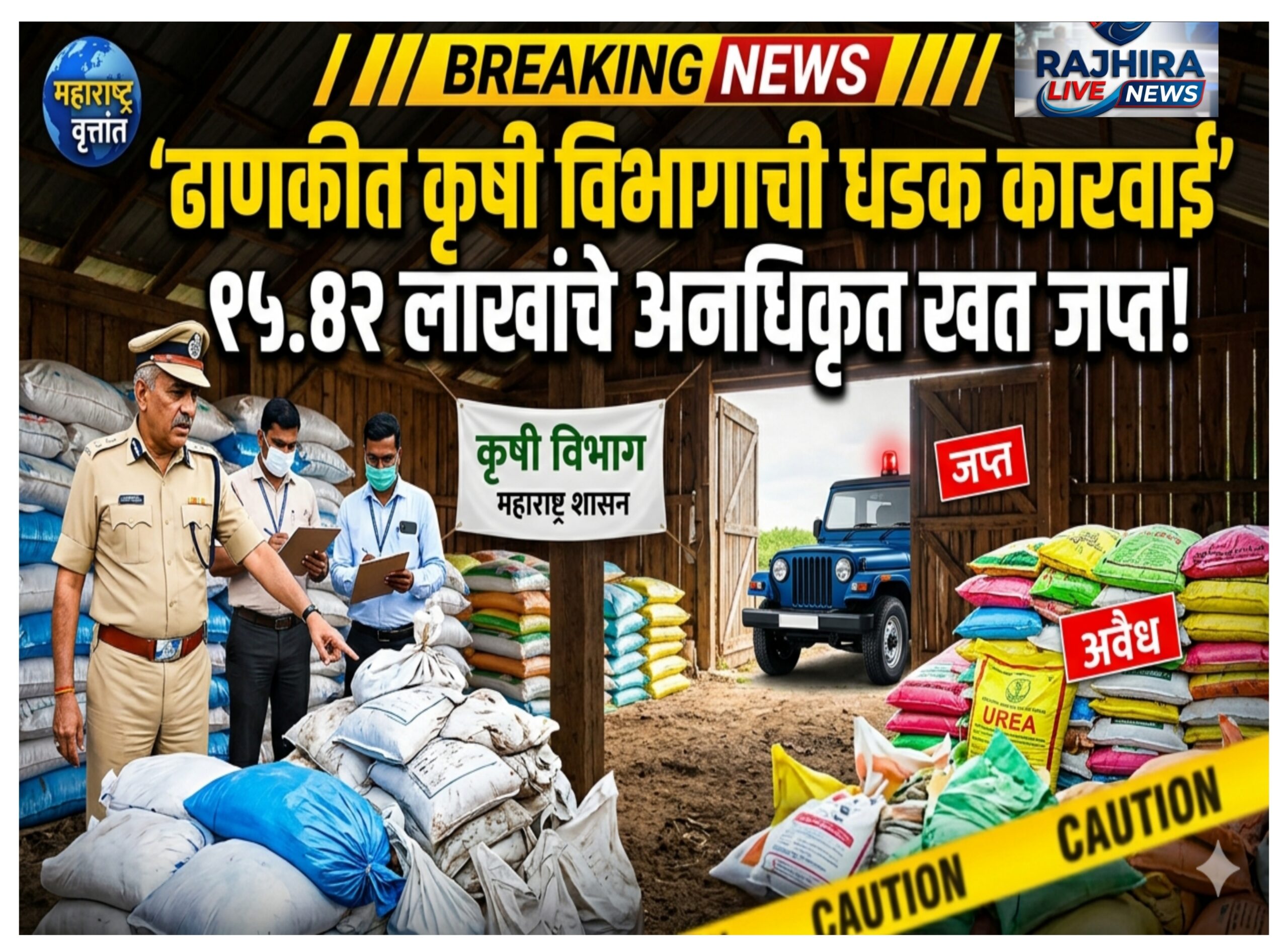 ढाणकी येथे कृषी विभागाची अनधिकृत खत साठ्यावर धडक कारवाई; १५.४२ लाखांचा मुद्देमाल जप्त